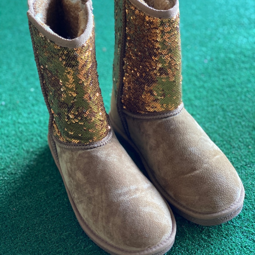 LMAO Gold Sequin Boots